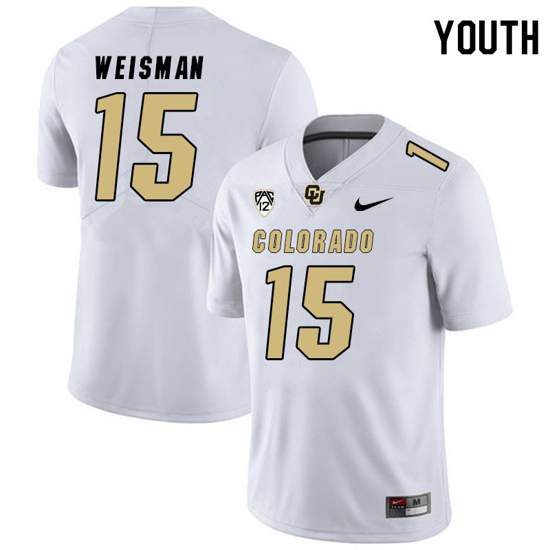 Youth #15 Kasen Weisman Colorado Buffaloes College Football Jerseys Stitched Sale-White